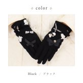 手袋 レディース かわいい おしゃれ カシミヤ 暖かい 冬 防寒 あったか スマホ対応 クマ くま リボン レース グローブ プレゼント【LALUICE ラルイス】