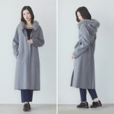 カシミヤ ブレンド ウール ロング コート ダブルフェイス フォックス ファー付き 110cm 比翼 一枚仕立て アウター フード付き ネイビー/ライトグレー/ブラック/9号/11号/13号 Filomo (02000227r)