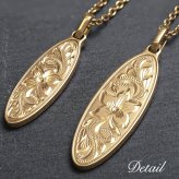 金属アレルギー対応 ペアネックレス ハワイアンジュエリー 純チタン ゴールドカラー ペアネックレス 刻印無料 誕生石 オーバル Sサイズ チェーン 長さ選べる イオンプレーティング カップル プレゼント ハロウィン 【品番：CG-TIP404S-RYP】