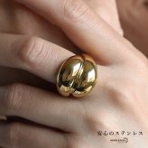 ステンレス ダブルドームリング 18KGP レディース 指輪 ゴールド ボリュームリング 幅広リング ドームリング オーバルリング ぷっくりリング ダブルラインリング 金属アレルギー対応 大ぶり シンプル カジュアル 韓国アクセサリー