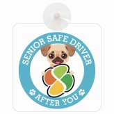 カーサイン 高齢者マーク SENIOR SAFE DRIVER チワパグ 車内用 吸盤タイプ 収れん火災防止タイプ 肉球 日本製 車 ステッカー