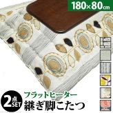 こたつ 長方形 大判サイズ 楢ラウンド折れ脚こたつ-フラットリラ 180×80cm 日本製厚手カーテン生地の北欧柄こたつ布団セット フラットヒーター こたつ布団セット 継ぎ脚 角が丸い テーブル ローテーブル 炬燵 コタツ モダン 天然木 木製 日本製 新生活