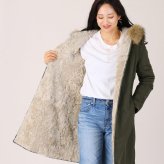 レディース モッズコート ラクーンファー トリミング フード付き ファーライナー 秋 冬 カーキ M/L 母 女性 ギフト プレゼント 6F (01000779r)