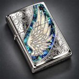 ZIPPO ライター 天使の羽 ウイング ジッポ グリーン マーブル シルバー 翼 アラベスク 彫刻 おしゃれ かっこいい 緑 御守り メンズ レディース ギフト プレゼント
