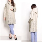 レザー コート レディース 花柄 切り替え ラム 革 フード付き ブランド 春 アウター 冬 きれいめ 大きいサイズ 比翼 本革 暖かい 防寒 女性 本革 ボタニカル フラワー ギフト (04000083r)
