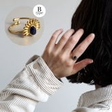 ステンレス ボヘミアンリング 3タイプ ラピスラズリ 18KGP ゴールド gold エスニック オープンリング フリーサイズ レディース 女性 指輪 金属アレルギー対応