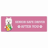 カーサイン 高齢者マーク SENIOR SAFE DRIVER ウエストハイランドホワイトテリア ステッカー シール 長方形 15x5cm 肉球 日本製 車