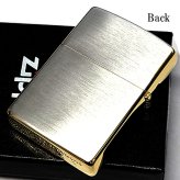 ZIPPO ライター シルバーサテン ゴールドアクセント ジッポ ロゴ 彫刻 おしゃれ シンプル 金銀 レディース メンズ かっこいい ギフト プレゼント