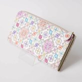 【お種銭付】【 浅草文庫 】 L字ファスナー 長財布 花菱 はなびし 柄 スリム 財布 サイフ 友禅染 浅草 文庫革 江戸小紋 送料無料 レザー 牛革 レディース ギフト プレゼント 大容量