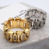 ステンレス チェーンリング メタルバンドリング ごつめ ストーンリング ゴールド シルバー キラキラ ゴージャス 幅広 太い 存在感 重厚感 メンズ 男性 金属アレルギー対応 指輪