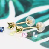 ハワイアンジュエリー ピアス 10月の誕生石 トルマリン スタッドピアス イエロー ピンク ホワイト 選べる カラーストーン 片耳(1個)購入可 K14ゴールド 14K パーツ シリコンキャッチ BY THE SEA 20G ゲージ バイザシー プレゼント ハロウィン 【品番：GE107-10】