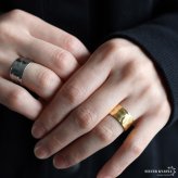 ステンレス ゆがみリング ワイドリング 槌目模様 凹凸 マットリング シンプルリング ゴールド 18K GP シルバー フリーサイズ レディース 女性 指輪 金属アレルギー対応