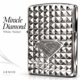 ZIPPO ライター アーマー ミラクルダイアモンド ホワイトニッケル 両面加工 ジッポ Miracle Diamond ダイヤカット 彫刻 シルバー メンズ かっこいい メタル貼り おしゃれ ギフト 重厚 プレゼント