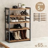 収納家具 ラック シューズ MSS-6711 棚5段/ロータイプ 幅65×奥行28×高さ92cm オープン 可動棚 高さ調整 最大18足収納 フック2個付 天然木 サンダル ブーツ 靴 選べる11パターン パイン材 シンプル ダークグレー