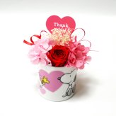 【公式ライセンス商品】スヌーピーハートミニカップレッド（Thank you・Happy Birthday・Congratulations) / プリザーブドフラワー 花 お花 フラワー フラワーギフト キャラ スヌーピー かわいい 雑貨 インテリア プレゼント ギフト 母の日 誕生日 記念日 お祝い