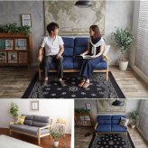 ソファ 座椅子 ー 2人掛け 2P 二人掛け おしゃれ デニム ヴィンテージ ロー コンパクト リビング ファブリック 天然木