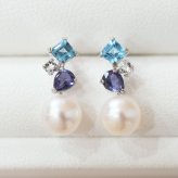 ［pearl617］ 6mm - 6.5mm ホワイトピンク 半貴石 ピアス あこや真珠