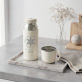 茶こし付き ワンプッシュ&カップ ボトル アイボリー 名入れ ワンタッチ 500ml 水筒 ステンレス ストレーナー 誕生日 母の日 入学祝い 保温保冷
