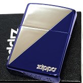 ZIPPO ライター ブルー＆シルバー ジッポ ロゴ エッチング彫刻 銀差し ギフト 青 銀 メンズ おしゃれ プレゼント かっこいい