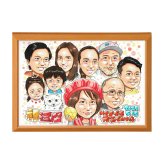 還暦祝い プレゼント 60歳 家族みんなで 大人数 愛犬 手描き 手書き 似顔絵 名入れ 送料無料｜孫 子供 両親 誕生日 記念品 サプライズ オーダーメイド 世界に一つ 長寿祝い 赤いちゃんちゃんこ 六十歳 ギフト