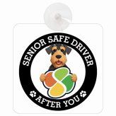 カーサイン 高齢者マーク SENIOR SAFE DRIVER エアデールテリア 車内用 吸盤タイプ 収れん火災防止タイプ 肉球 日本製 車 ステッカー