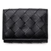 ボッテガヴェネタ BOTTEGA VENETA 三つ折り財布 イントレチャート メンズ レディース ブラック 黒 ミニ財布 小銭入れ付き カード入れ6つ ラムレザー 本革 スナップボタン 609285 V3UH1 8803