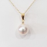 ［pearl615］8mm - 8.5mm ホワイトピンク ペンダント ダイヤモンド付 あこや真珠 0.01ct