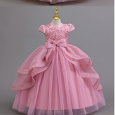 子供ドレス キッズ フォーマルドレス プリンセスドレス 女の子　子どもドレス　ロング丈　 発表会 結婚式 誕生日 七五三 110～160cm ピンク　ダークピンク　ホワイト　ワインレッド　リボン レース