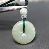 開運3A天然石やや氷種本翡翠ヒスイ丸平安扣ペンダントトップ手作りネックレス