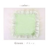 日本製 ハンカチ タオルハンカチ かわいい おしゃれ キラキラ レース フリル ブルー グリーン パープル ピンク ギフト 吸水性 ラルイス LALUICE