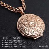 ステンレス ロケットネックレス HIPHOP 喜平チェーンネックレス ロケットペンダント フラワーネックレス 写真 記念 思い出 ハワイアンネックレス 50cm 60cm ピンク 花 6面カット メンズ 男性 金属アレルギー対応