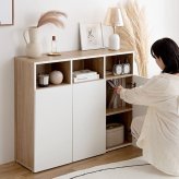 キャビネット フレンチアンティーク アンティーク調 チェスト キッチンボード 引き出し リビング収納 本棚 ディスプレイ収納 タンス おしゃれ 木製 韓国 フレンチ ホワイト 白家具 バイカラー: 部屋をスッキリカッコよく! 扉付き 収納棚 新生活