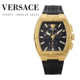 ヴェルサーチェ 腕時計 メンズ ゴールド ブラック クロノグラフ 44mm VERSACE SPORTY TONNEAU GRECA スポーティ トノー グレカ 黒 レザー 革ベルト スイス製 高級 ブランド おしゃれ プレゼント ギフト 卒業 入学 お祝い