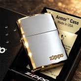 ZIPPO アーマー ジッポライター おしゃれ 重厚 ジッポロゴ シルバーサテン＆ゴールド 両面コーナー彫刻 金銀 シンプル ギフト メンズ プレゼント