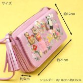 タマオワールド お財布ポシェット Student dormitory for outcasts Metallic pink ショルダーバッグ スマホショルダー 猫 ネコ ねこ パンダ チェロ 刺繍 羊革 SHO3508
