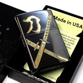 ZIPPO 和柄 刀 ブラック＆ゴールド ジッポ ライター かっこいい 彫刻 日本 金差し 和風 漢字 おしゃれ 黒金 メンズ ギフト プレゼント