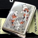 ZIPPO ライター 昇鯉 銀燻し 彫刻 渋い 和柄 御守り かっこいい ジッポ シルバー レッド ホワイト おしゃれ メンズ ギフト プレゼント