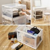 ベッド 寝具 収納ボックス 折りたたみ 収納ケース 収納BOX 収納コンテナ 積み重ね スタッキング 押し入れ収納 下収納 コンパクト フタ付き キャスター付き 3面開き セット クリア スモーク M（30L）
