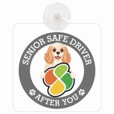 カーサイン 高齢者マーク SENIOR SAFE DRIVER アメリカンコッカースパニエル 車内用 吸盤タイプ 収れん火災防止タイプ 肉球 日本製 車 ステッカー