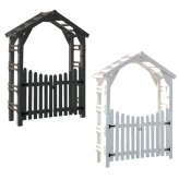 ガーデン エクステリア 天然木製三角アーチ ゲートセット 「WOOD CHURCH」 ウッドチャーチ アーチとゲートのセット アーチ 門 ゲート 木製 diy キット 扉 両開き 外開き 観音開き 庭 入口 門扉 ホワイト ダークブラウン おしゃれ 北欧 新生活
