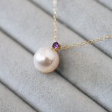 ［pearl598］8mm - 8.5mm ホワイトピンク ペンダント ネックレス 2月 誕生石 アメジスト あこや真珠