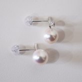 ［pearl553］ 7.5mm -  8mm パール ピアス リンゴ ダイヤ あこや真珠 K18WG 0.02ct ダイヤモンド 珍珠 天草