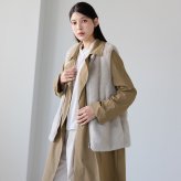 トレンチコート レディース アウター ファーベスト セット 二点セット ストレッチナイロン シルキー 光沢 上品 フェイクファー 単品使い レイヤード ロング丈 秋冬 防寒 着回し 5F (08000368r)