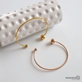 ステンレス 細身 シンプルバングル ボール チラ見せ メタルブレスレット ゴールド 18KGP ピンク こなれ感 お洒落 人気 華奢 重ね付け 玉 球 レディース 女性 金属アレルギー対応