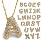 ステンレス イニシャルネックレス 大ぶり ゴールド パヴェ レディース ペンダント 英文字 AからZ 全26タイプ ストーン ぷっくり モチーフ チェーン ビーズ 華やか 上品 大人可愛い カジュアル アクセサリー 金属アレルギー対応
