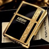 ZIPPO ライター シンプル アラベスク ライン入り ロゴ 金 両面加工 ジッポ ゴールド ブラック かっこいい メンズ プレゼント ギフト