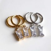 ステンレス 大粒ジルコニア フープピアス 2カラー レディース スクエア 長方形 一粒 揺れる ドロップピアス リングピアス シルバー ゴールド きれいめ 上品 華やか 大ぶり 存在感 耳飾り 女性用 アクセサリー 両耳用2点セット