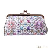 浅草文庫 がま口 財布 花菱 親子 WA-4 コインケース 小銭入れ 友禅染 浅草 文庫革 江戸小紋 ミニ ガマ がまぐち 送料無料 レザー 牛革 レディース ギフト プレゼント