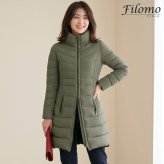 ダウンコート レディース 軽量 4WAY ストレッチ生地 ダウン90% Filomo スタンドカラー カーキグレー 9号/11号 秋冬 暖かい 50代 40代 30代 ギフト プレゼント 7F (08000154r)