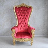 椅子 チェア 脚付 ロココ ゴールド 女王様の椅子 幅93cm レッド チェリー アンティーク調 ロココ調 姫系 プリンセス 猫脚 ヨーロピアン 輸入家具 オシャレ 写真館 ファンタジー 映画 おとぎの国からやって来た “王様の椅子”と“女王様の椅子 新生活